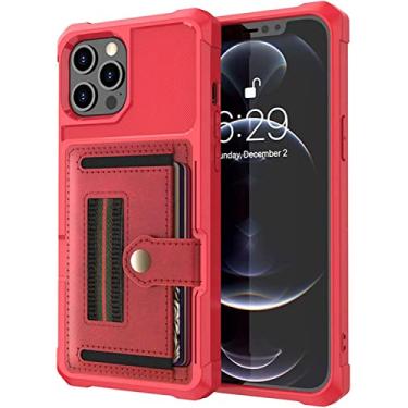 Imagem de KANUZ Capa à prova de choque compatível com capa para iPhone 12 Pro Max, capa carteira de couro PU com suporte e slots para cartão TPU capa à prova de choque para iPhone 12 Pro Max (cor: vermelho)