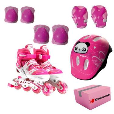 Imagem de Patins Infantil Menino Rosa Zippy Barato Kit De Proteção Led - Mimo Im