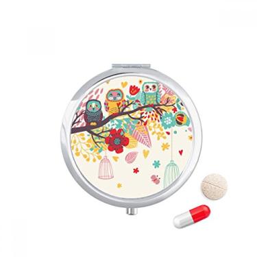 Imagem de Ilustration Animal Galhos Flores Corujas Caixa de Armazenamento de Remédio Recipiente