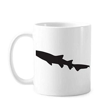 Imagem de Caneca preta de tubarão biologia com contorno de peixe cerâmica xícara de porcelana café louça