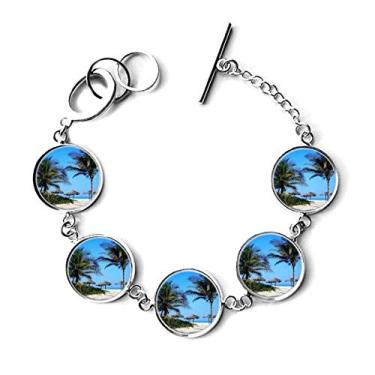 Imagem de DIYthinker Bracelete com pingente de corrente com imagem de céu azul da árvore do oceano