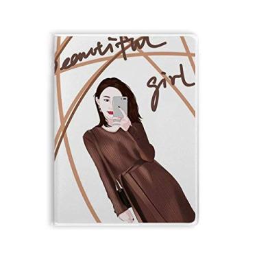 Imagem de Caderno de ilustração com desenho de arte de menina linda capa de goma Diário capa macia