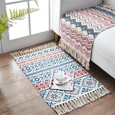 Imagem de jia cool Tapete estampado de algodão, boêmia feito à mão, tapete fino para entrada, 60 x 90 cm, para lavanderia, sala de estar, cor vermelha