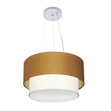 Imagem de Lustre Pendente Duplo Cúpula Tecido 25/40x35, Vivare Iluminação, Pendente4158 LPBR, Palha/Branco, Médio