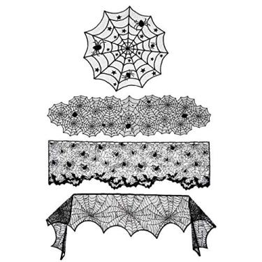 Imagem de Conjunto de festa de Halloween Toalha de mesa Abajur cortina de teia de aranha toalha de mesa redonda