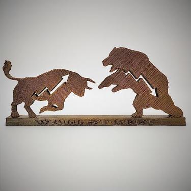 Imagem de Touro e Urso Wall Street Totem, Bull And Bear Market Exclusivo, Decoracao Presente Escritório, Ouro Envelhecido