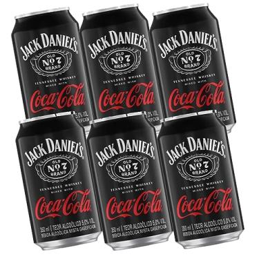 Imagem de Pack Bebida Mista Alcoólica Gaseificada Jack Daniel's e Coca-Cola Lata 350ml 6 unidades
