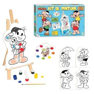 Imagem de Kit De Pintura Infantil Turma Da Mônica Nig Brinquedos Com Cavalete 45cm Paleta Tinta E Pincel