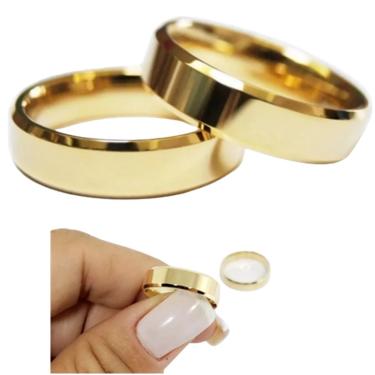 Imagem de Par de Alianças Casamento Chanfrado 4mm fina Banhada Ouro Tamanho:15/16;Tamanho 2:21/22