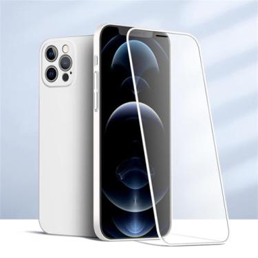 Imagem de 360 capa completa para iphone 13 12 11 pro max x xr xs 8 7 plus se capa de telefone de proteção de tela de vidro temperado, branco, para iphone xs max