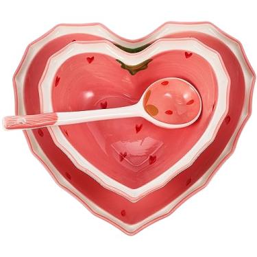 Imagem de Hemoton Prato de tigela de cerâmica com colher tigela de salada prato de morango frutas tigela de sobremesa tigela de lanche pratos de aperitivo para sopa cereais nozes aveia preparação de frutas