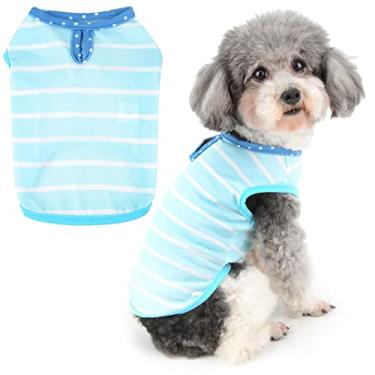 Imagem de Ranphy Camisa de cachorro para cães pequenos meninos meninas sem mangas coletes listrados camisetas macias elásticas para filhotes com orifício de trela fantasias vibrantes verão animal de estimação