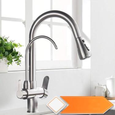 Imagem de Filtro de água torneira da cozinha 2 em 1 latão pull out bico purificação da cozinha 2 maneiras giratória misturadora, níquel escovado b, 1