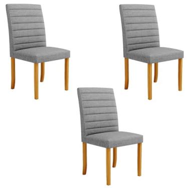 Imagem de Kit 3 Cadeiras de Sala de Jantar Estofadas Veiga Madeira Maciça Linho Cinza G78 - Gran Belo