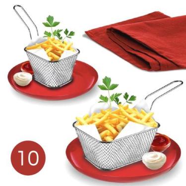 Imagem de Kit 10 Mini Cestos Para Decorar Servir Frituras Porções Batata Frita H