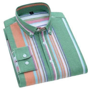 Imagem de Camisas masculinas listradas de algodão manga comprida não passar a ferro camisa casual negócios escritório colarinho botão lazer outono, H-h-2221, M