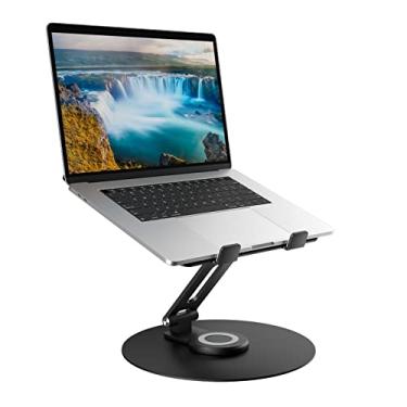 Imagem de Suporte giratório para laptop para mesa, suporte de alumínio para computador de altura ajustável com base giratória de 360 graus, suporte ergonômico dobrável, suporte portátil para laptop compatível com MacBook, todos os laptops de 10 a 17 polegadas, preto