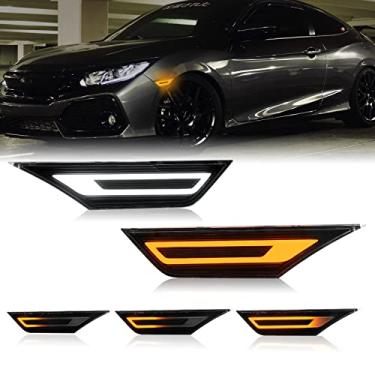 Imagem de Mynoway Luz Lateral Dinâmica de LED para Civic 2016-2021 (10ª Geração), Sequencial Dianteiro, Seta Âmbar, Lente Transparente, À Prova D'água IP67