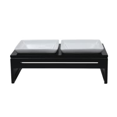 Imagem de Silicute Tigelas elevadas para cães pequenos, suporte de madeira maciça para cães com 2 tigelas elevadas de cerâmica, alimentador de água para cães e gatos