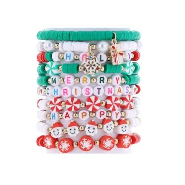 Imagem de Taouzi Heshi Sufer Conjunto de pulseiras femininas boho feitas à mão com elástico para férias, Halloween, Dia de Ação de Graças, 4 de julho, câncer de mama, pulseiras de outono para mulheres, pulseiras de contas de argila de polímero Vsco Boho para mulheres, Christmas 1, Argila, Alexandrita sintétic