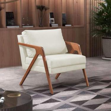 Imagem de Poltrona Decorativa Mona Premium Base Madeira Maciça Linho Cru 