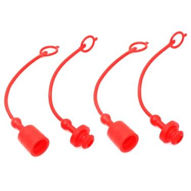 Imagem de Conjunto de plugue de tampa de poeira de acoplador hidráulico 1/2 ISO-B, CEKER capas de poeira hidráulicas macho fêmea conexões rápidas acessórios, tampa vermelha com anel de retenção mantém a tampa presa à mangueira 2 conjuntos