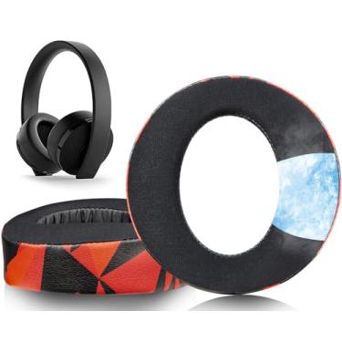 Imagem de SOULWIT Almofadas de Substituição para Sony New Gold Wireless Playstation PS4 (Versão 2018) Headset, Almofadas de Orelha com Espuma de Isolamento de Ruído - GR Tempestade Vermelha