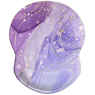 Imagem de Mouse Pad com suporte de pulso, mousepad antiderrapante descanso de pulso para escritório, computador, laptop e Mac - durável e confortável e leve suporte ergonômico tapete de mouse (DL-Purple Fashion Marble-4)