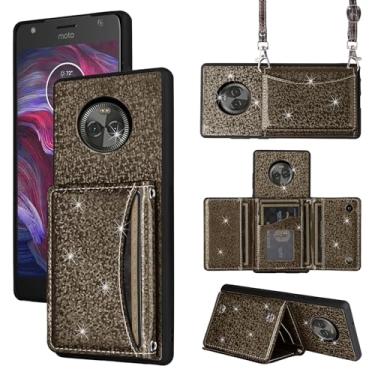 Imagem de Furiet Capa carteira para Motorola Moto X4 com alça de ombro, bolsa flip fina, suporte para cartão de crédito com glitter, capa para celular MotoX4 X 4ª geração 4X 4 geração Android One XT1900-1 cinza