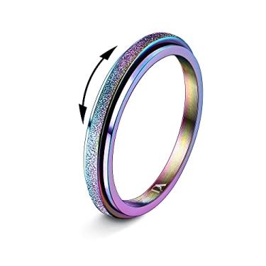 Imagem de Diamday Anéis Fidget para mulheres e homens - 2 anéis giratórios de aço de titânio de 4 mm para alívio da ansiedade, alívio do estresse, glitter, jateamento de areia, joias de ansiedade para presentes