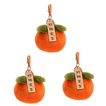 Imagem de 3 peças chaveiro pompons pingente de chave de fruta chinesa caqui pompom chaveiro de carro pingente mochila encantos bolsa pingente pom pom chaveiro pendurado saco fofo criança pele sintética/219