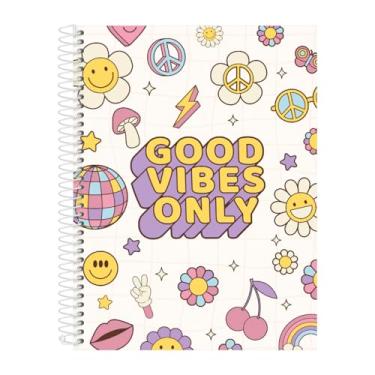 Imagem de Caderno Universitário Feminino Retro Flor Power Branco 10 Matérias