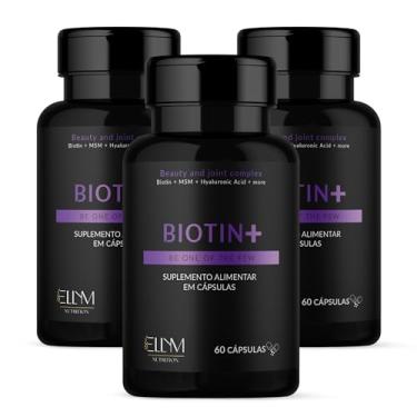 Imagem de Biotina Vitamina Cabelo e Unha ELLYM NUTRITION 180 Capsulas Enriquecida com MSM + Ácido Hialuronico Suplemento em Capsulas para Cabelos Unhas Pele Articulações Completo Biotin