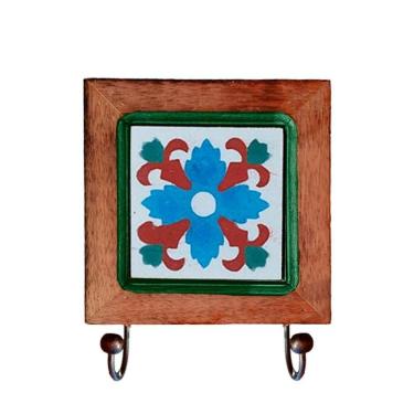 Imagem de Cabideiro De Madeira Com Ladrilho Hidráulico Porta Chaves Bolsas Ladrilho I2