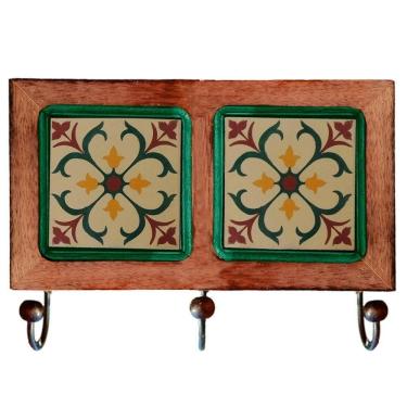 Imagem de Cabideiro De Parede Rustico Ladrilho Hidraulico Para Roupas Bolsas Chaves D1m