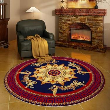 Imagem de Tapete redondo retrô, tapete antiderrapante de grande área para sala de estar, decoração de quarto, fofo, macio, tapete antiderrapante, c, 300x300cm