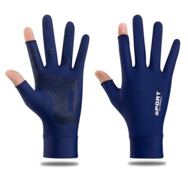 Imagem de Luvas de proteção UV de verão, luvas antiderrapantes sem dois dedos para homens e mulheres, luvas respiráveis para dirigir, andar de bicicleta, escalar, jogar golfe, treinar (azul, G) type15