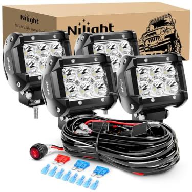 Imagem de Nilight 4 pçs 4 polegadas 18W barras de luz LED luzes de trabalho LED luzes de neblina LED luzes de condução fora de estrada com chicote de fiação off-road, 2 anos de garantia (ZH036)