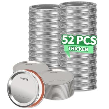 Imagem de Esuduky 52 peças de tampas de pote de vidro com anéis de boca regular, tampas de conserva com anéis/faixas para bola, frascos Kerr e mais, tipo dividido com à prova de vazamento e hermético, material