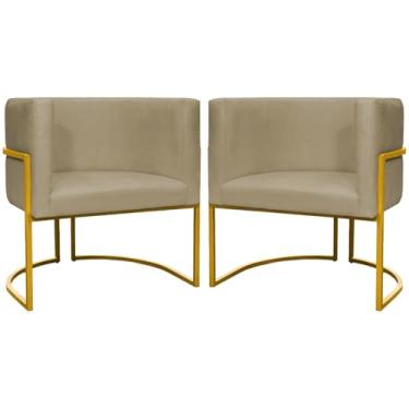 Imagem de Kit 2 Poltronas Decorativa Para Sala Cadeira Recepção Luna Suede Nude Base Dourada