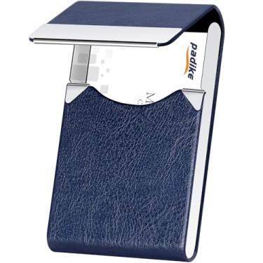 Imagem de Porta-cartões de visita profissional Padike de couro PU para cartões de visita com porta-cartões de visita, porta-cartões finos de metal com fecho magnético, Z-Blue
