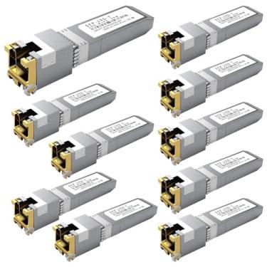 Imagem de 10 peças 10GBASE-T SFP+ RJ45 módulo transceptor de cobre, multitaxa 1,25G/2,5G/5G/10G até 30 m - Compatível com TP-Link, Cisco SFP-10G-T-S, Ubiquiti UF-RJ45-10G, Netgear, Broadcom, Mikrotik e mais