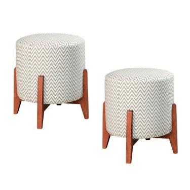Imagem de Conjunto - 2 Puffs Banqueta Thor Luxo Castellar Móbile Linho Chevron