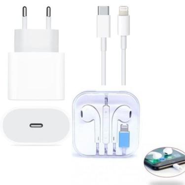 Imagem de Kit Carregador Turbo 20W USB-C e cabo mais fone de ouvido lightning co