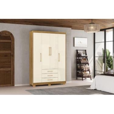 Imagem de Roupeiro Espanha 4 Portas e 3 Gavetas - Cor Nature Champanhe - Vila Ri