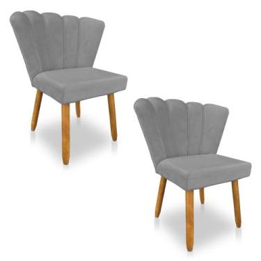 Imagem de Kit 02 Cadeiras Poltrona Flor Veludo Grafite Pés Palito Castanho - Pal