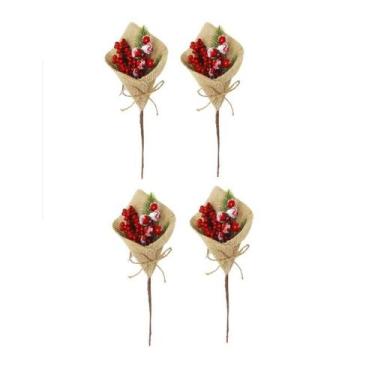 Imagem de Kit 4 Pick Natalino Flor Natal Azevinho Vermelho Juta 26cm - Master Ch
