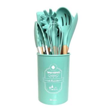 Imagem de Kit Utensílios De Cozinha Em Silicone C/Cabo Madeira 12Pçs - KE HOME, 