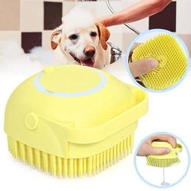 Imagem de Esponja Dispenser shampoo Pet Escova Banho Caes Gato Cores variadas - 
