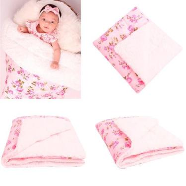 Imagem de Coberdrom Edredom com Sherpa para Bebê Floral Rosa 01 Peça - Amora Bab